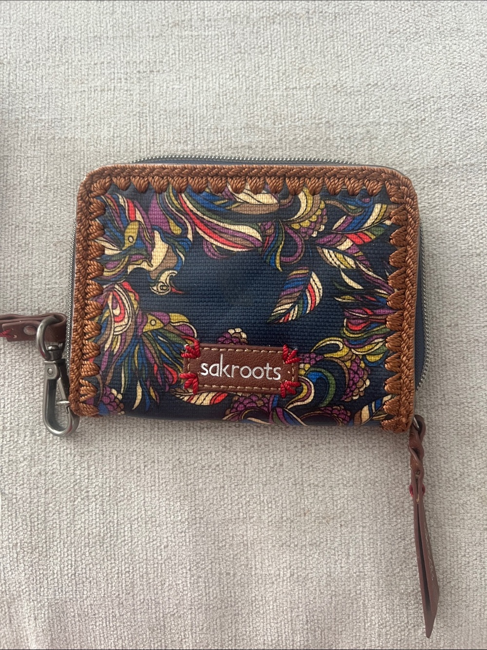 Sakroots Navy Multicolor Floral Crochet-Trim Zip Wallet